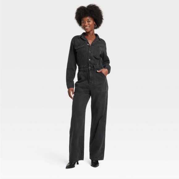 Universal Thread Pants - Women’s long sleeve utility baggy denim jumpsuit - Universal Threads Black 4